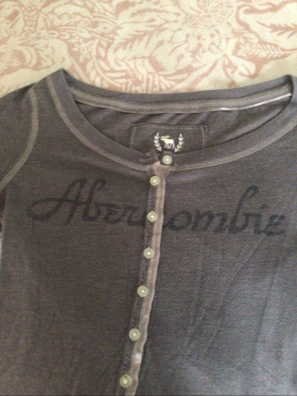 Abercrombie & Fitch Henley Tee Charcoal Gray withsatin trim near buttons. - Picture 4 of 7